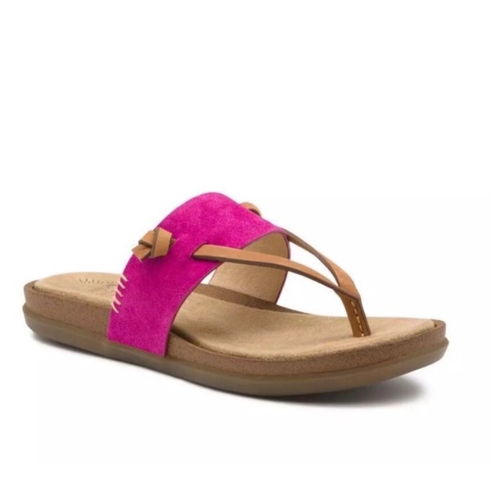 GH Bass Sunjuns Womens 8M Magenta Pink Leather Thong Sandals 71-23018 Flat Slide